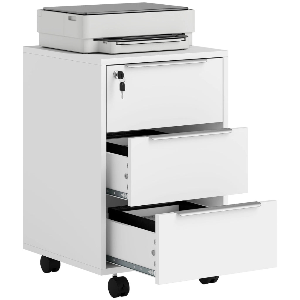 Scrivania a rotelle con 3 cassetti e serratura ¨C zephmum ¨C bianco 40x40x63.5 cm