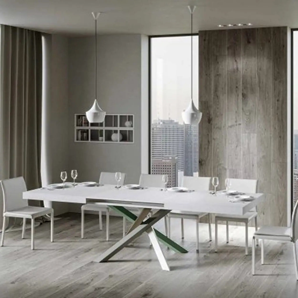 Tavolo allungabile 160/420x90 cm Volantis colore bianco frassino gambe multicolore 4/A