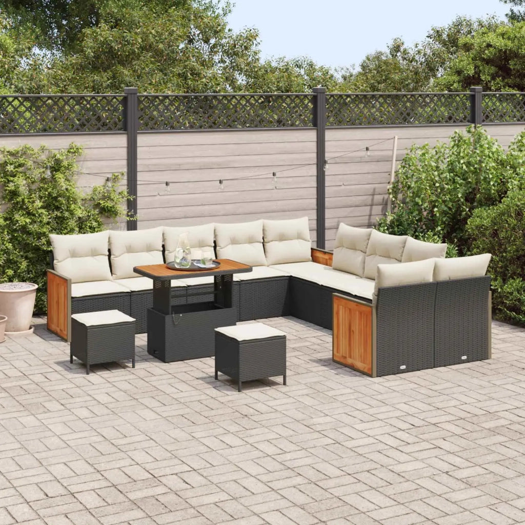 Set Divano da Giardino con cuscino 13 pcs Nero e Crema 3363235