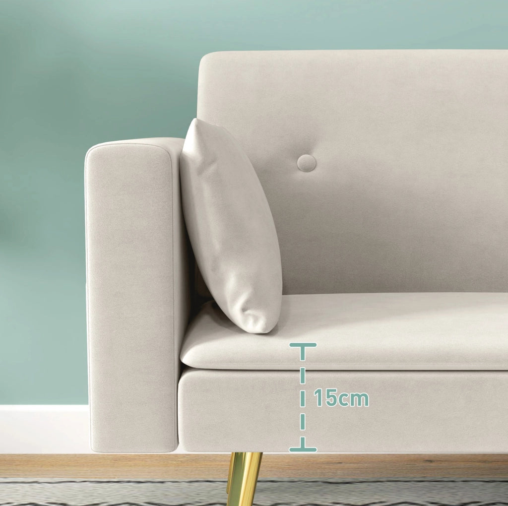 Divano letto 2 posti beige con schienale reclinabile e tasche laterali
