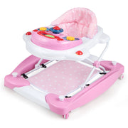 Girello per bambini con altezza regolabile vassoio musicale rimovibile, Centro attivit¨¤ per bambini di 6+ mesi Rosa-Primi passi