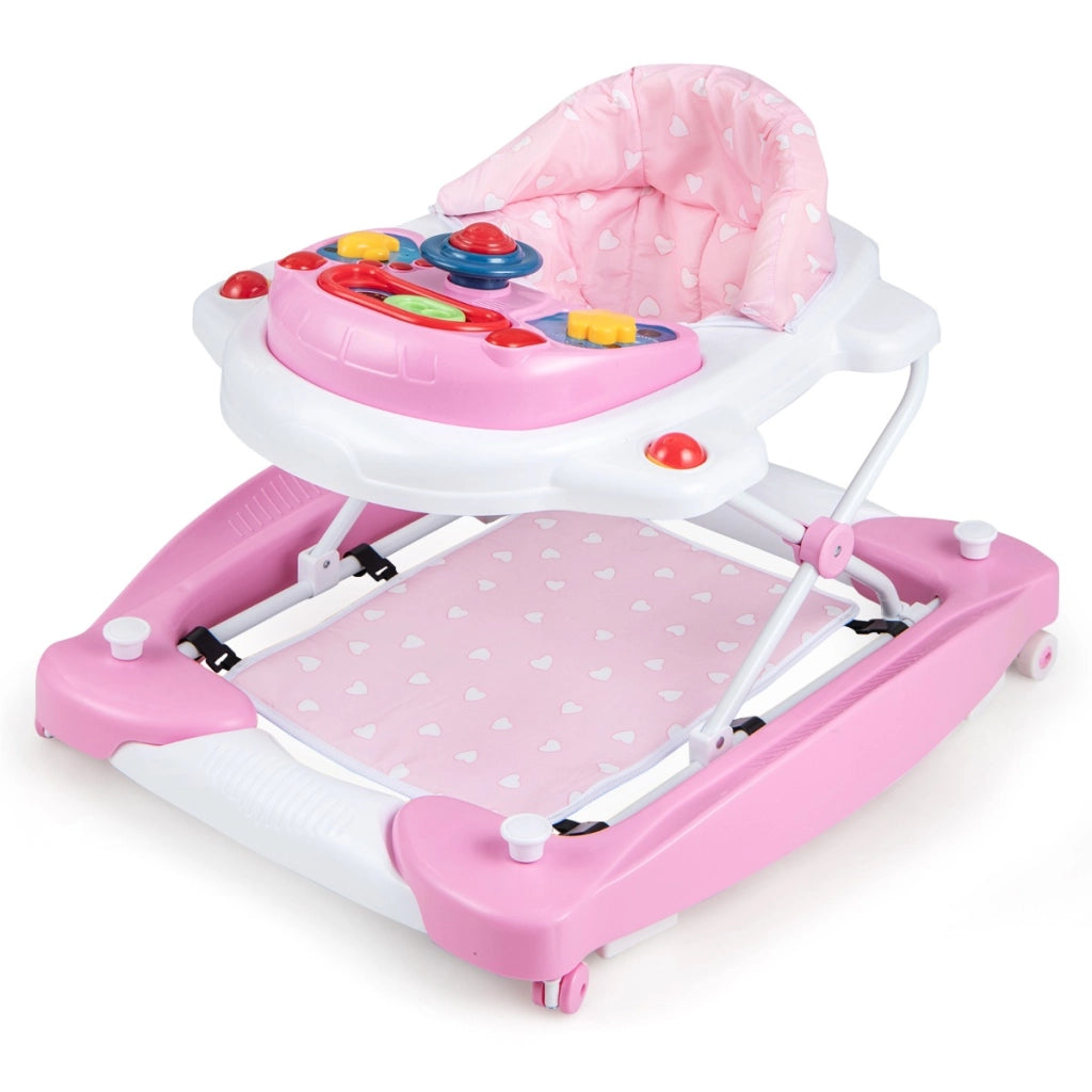 Girello per bambini con altezza regolabile vassoio musicale rimovibile, Centro attivit¨¤ per bambini di 6+ mesi Rosa-Primi passi