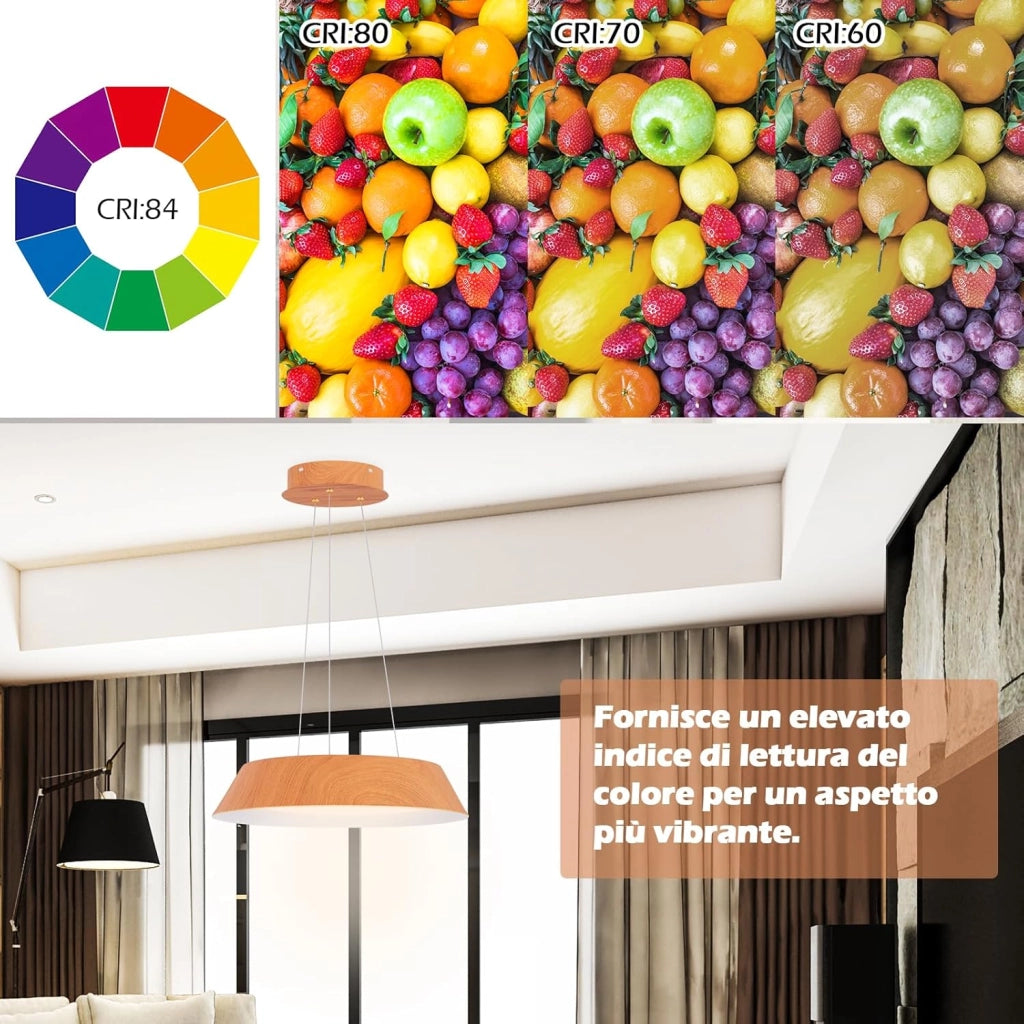Lampadari a Sospensione 3000K, Lampada da Soffitto Moderna da 21 W con Venature in Legno, Cornice in Metallo, Ideale per Camera da Letto, Soggiorno, Cucina e Sala da Pranzo [Classe di efficienza energetica F]