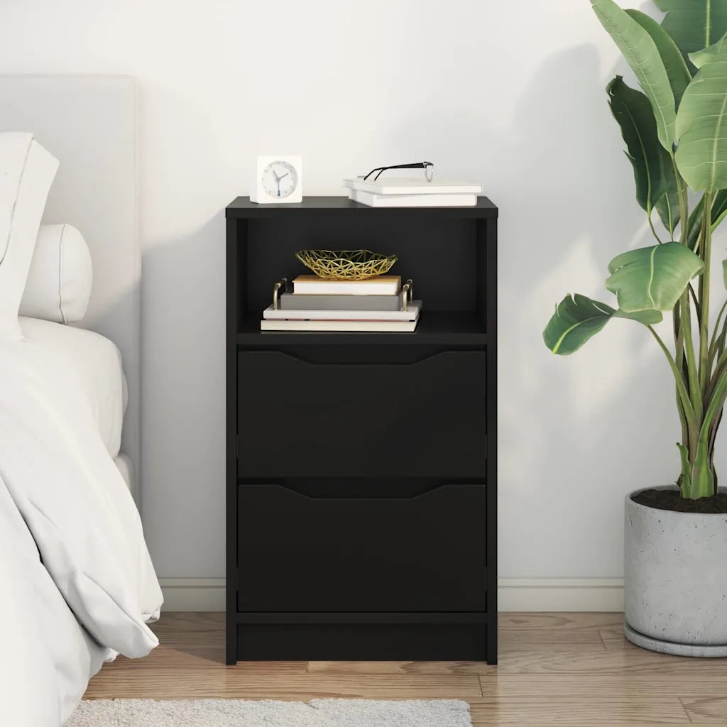 Comodino | Armadio da Notte | Mobiletto da notte con cassetto Nero 40 x 30 x 467 cm Legno multistrato