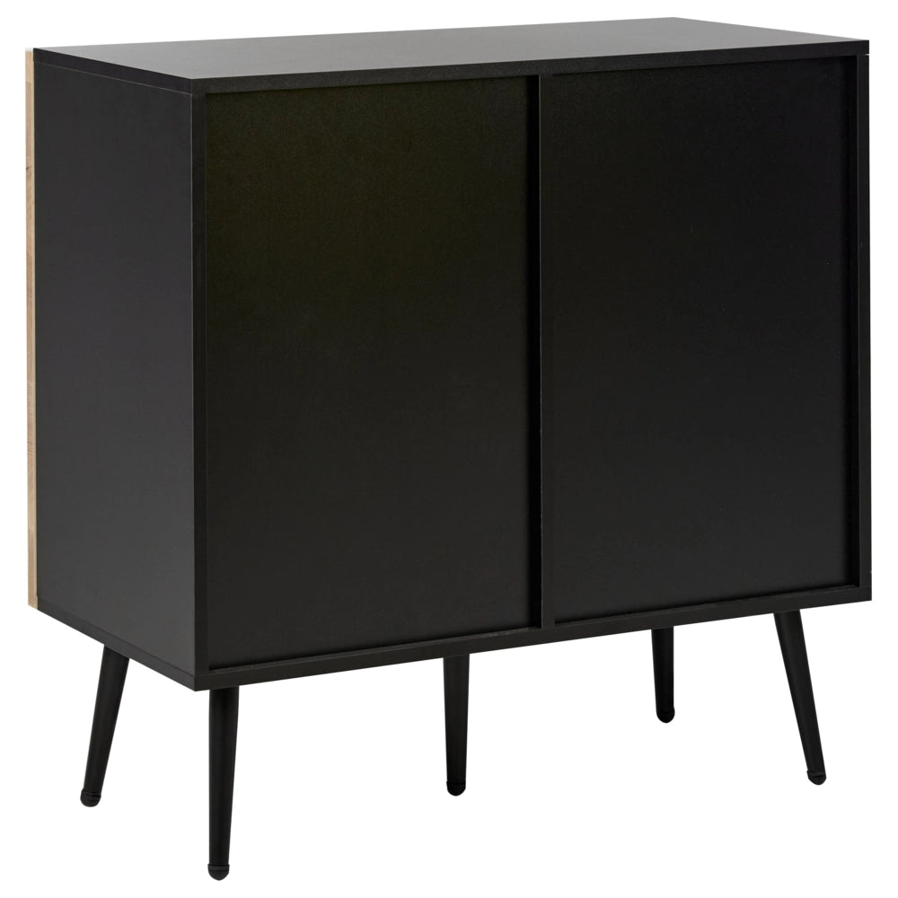 Credenza con struttura in MDF Anta in legno massiccio Porta in legno chiaro Contenitore in ferro Gambe moderne
