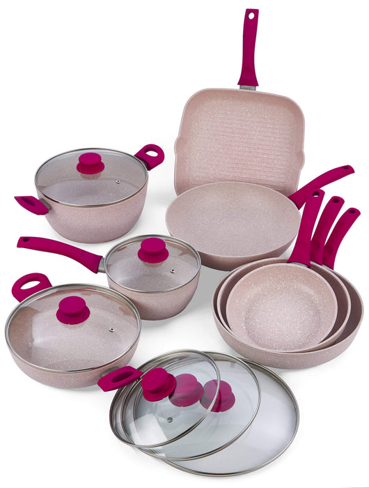 Batteria di Pentole 13 Pezzi Antiaderente Induzione Bisetti Stonerose