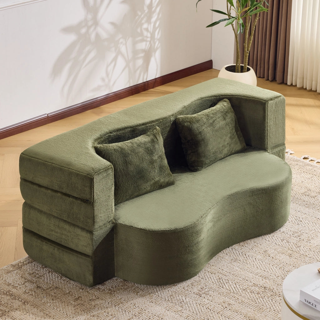 Divano letto 180x110x70 cm verde in schiuma， senza montaggio， 2 cuscini