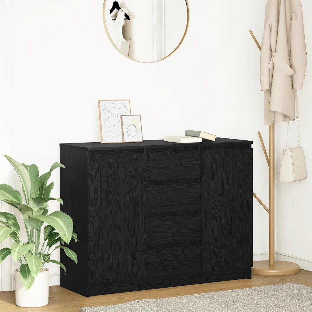 Credenza con Cassetti Rovere Nero 100,5x35x76 cm Truciolato 3328445