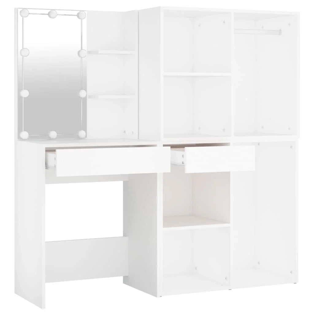 Tavolo da toeletta a LED con 2 armadietti 60 x 40 x 140 cm legno ingegnerizzato bianco 02_0006304