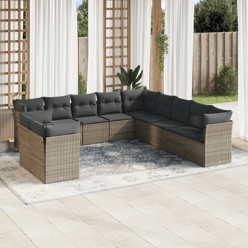 Set Divani da Giardino 11 pz con Cuscini in Polyrattan Grigio 3217880