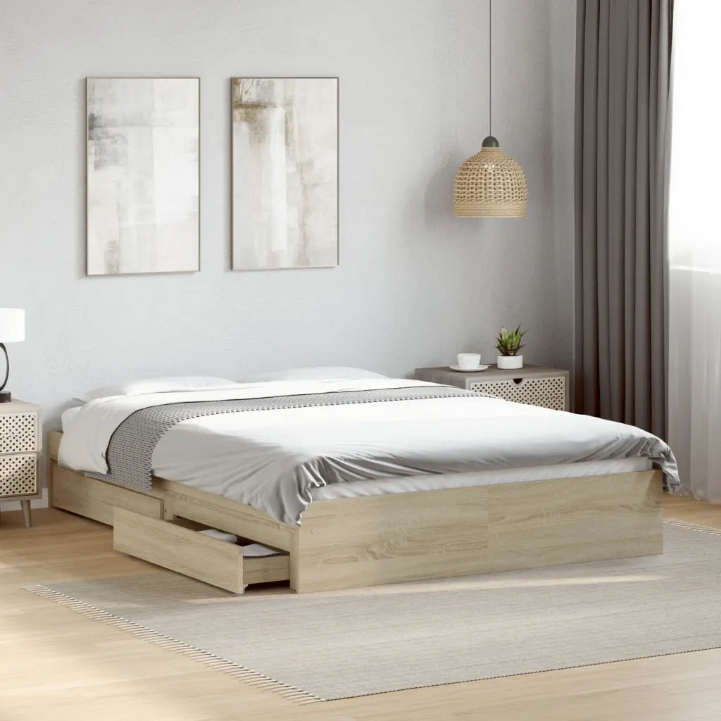 Letto matrimoniale | Letto per adulti | Giroletto Cassetti Rovere Sonoma 135x190 cm Legno Multistrato