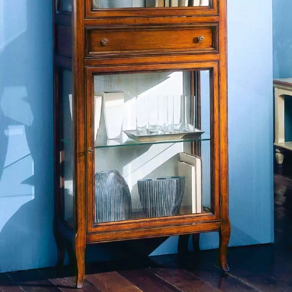 Vetrina classica in legno 2 porte 1 cassetto finitura bassano l.70 p.40 h.175 - Mobili 2G