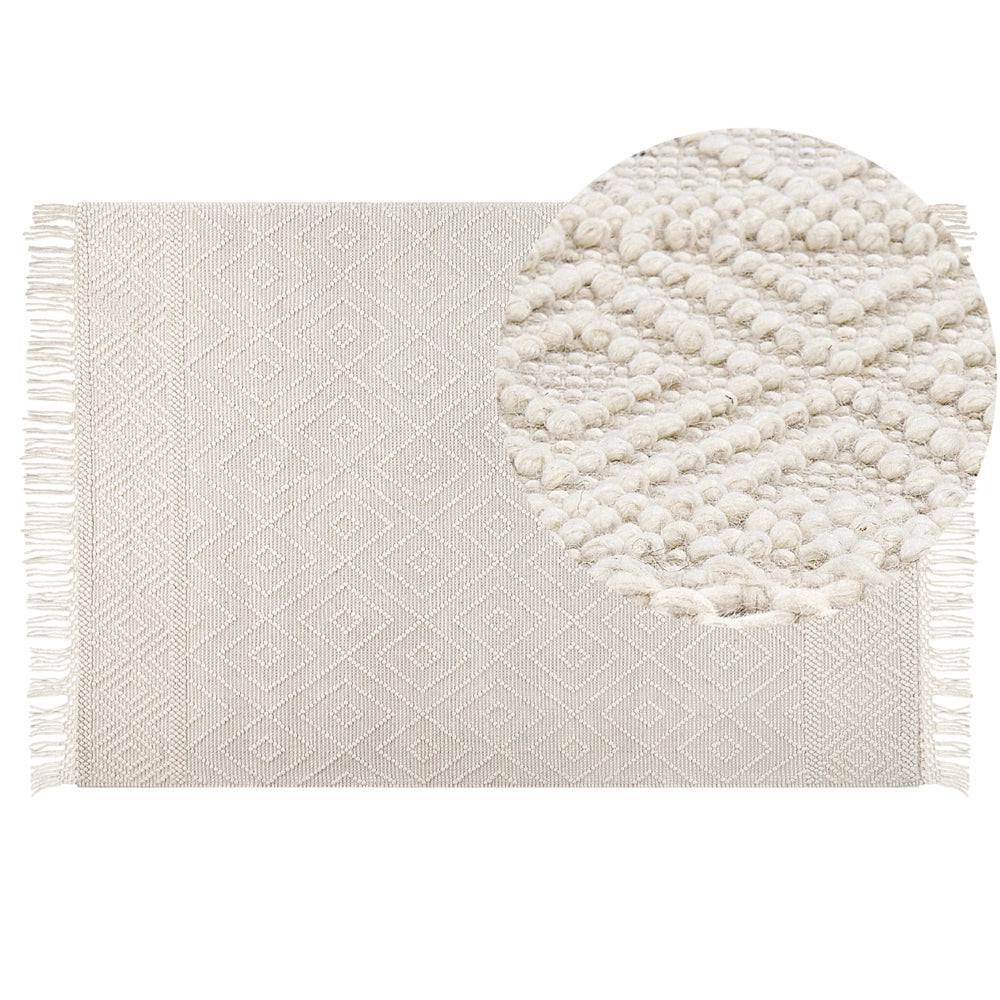 Tappeto di lana beige fatto a mano nappe 160 x 230 cm soggiorno camera da letto