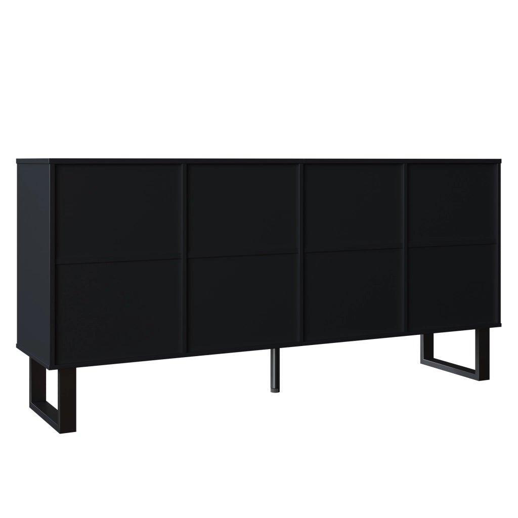 Mobile TV con 4 Ante e Vani Aperti; Frontali 3D a Righe; Stile Moderno; in MDF; 160??38??75 cm; Nero Naturale