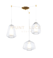 SOSPENSIONE OTTONE SAT. 3 LUCI SPOSTABILE VETRI ALPHA + BETA + GAMMA TRASPARENTI 1176OS-S3 S ABG-TR