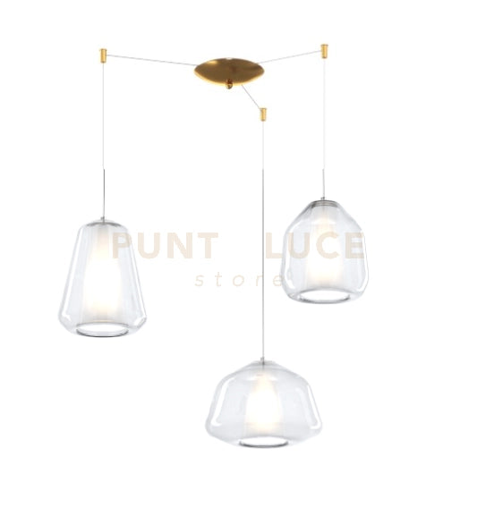 SOSPENSIONE OTTONE SAT. 3 LUCI SPOSTABILE VETRI ALPHA + BETA + GAMMA TRASPARENTI 1176OS-S3 S ABG-TR