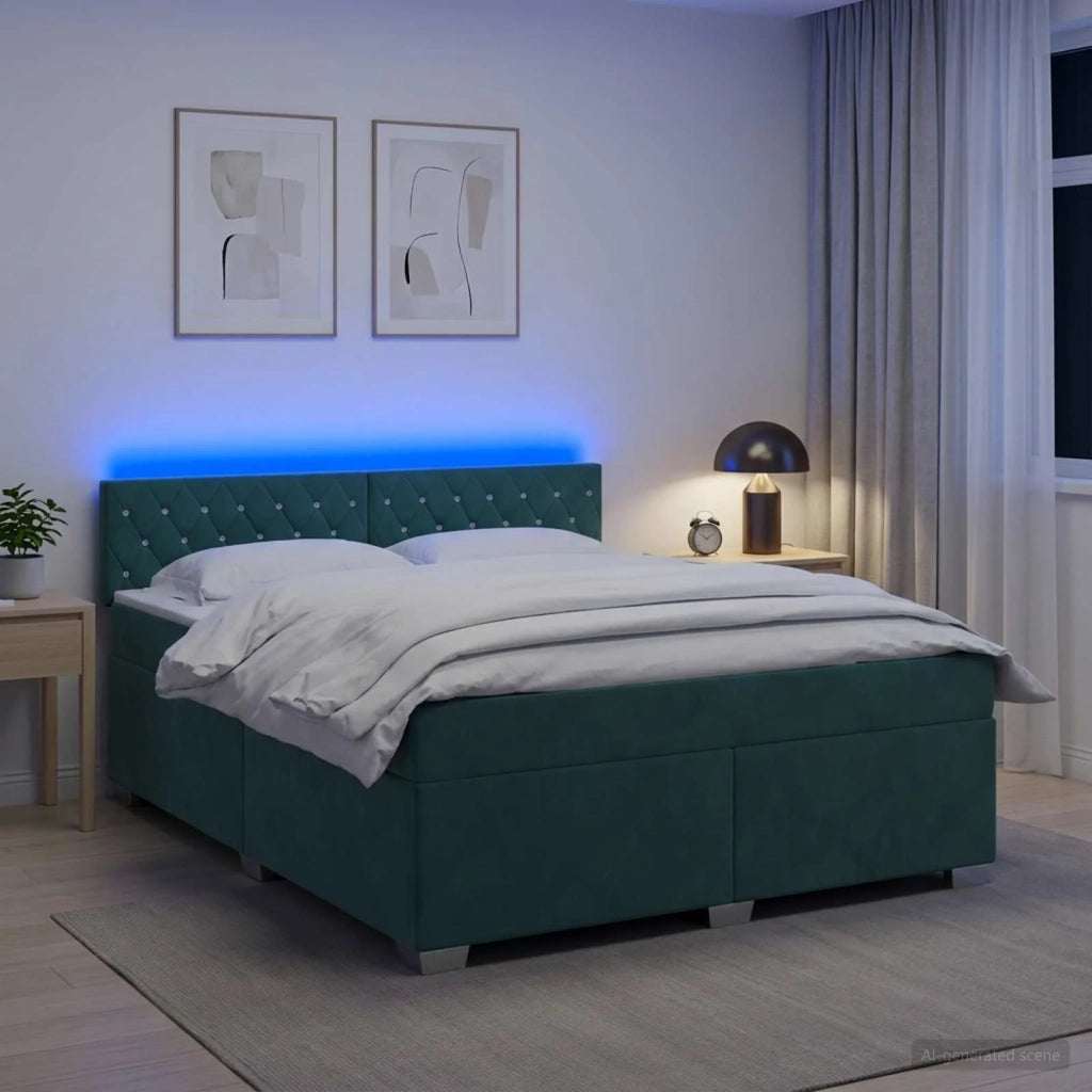 Letto con Box Spring, Materasso e LED Verde Scuro 140 x 190 cm 3452171