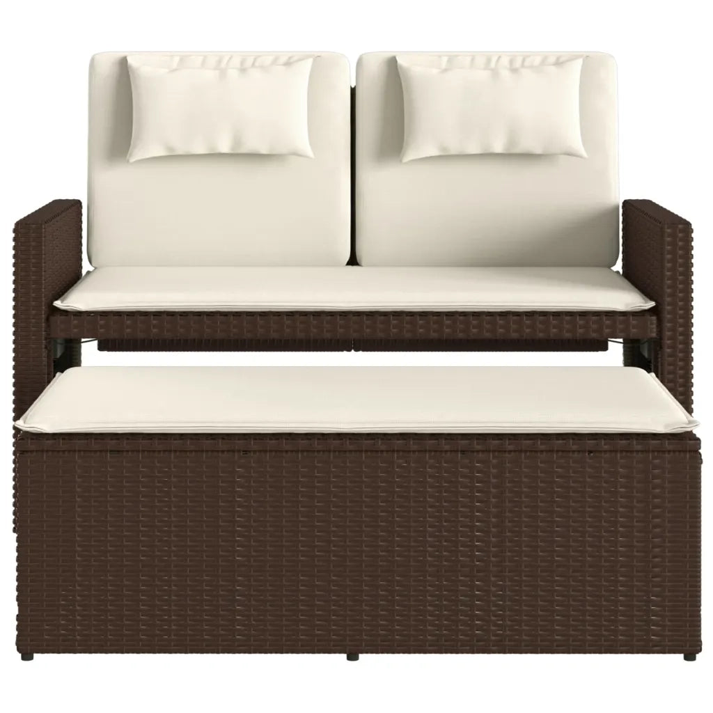 Panchina Reclinabile da Giardino | Panca da Giardino con Cuscini Marrone in Polyrattan