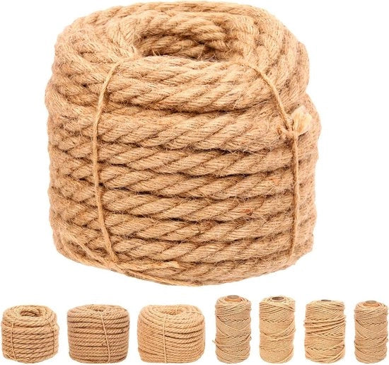 Tessuto di Juta 16 mm x 49 metri - Corda Naturale Intrecciata - Corda Lunga per Pacchetti, Giardinaggio, Hanger - Ideale per Arte e Artigianato - Corda Regalo - Corda di Natale per Progetti Artigianali