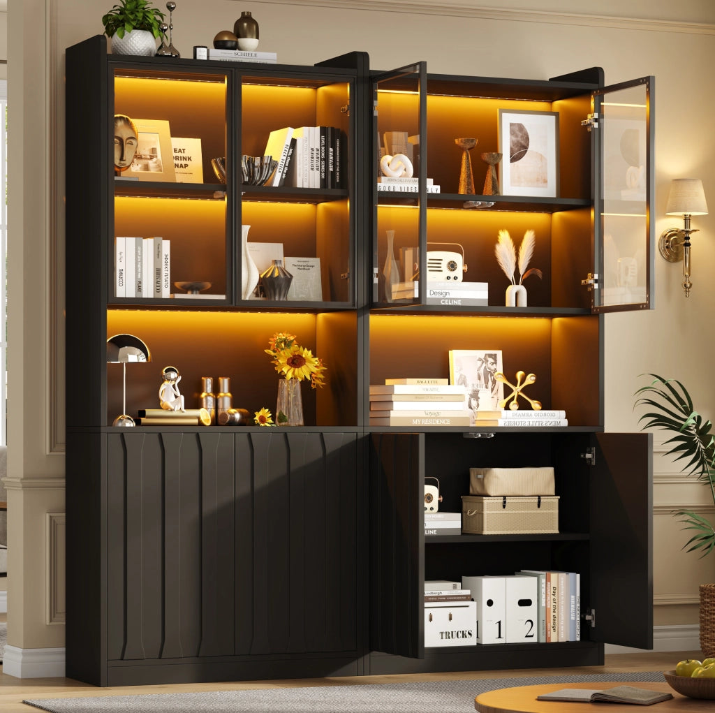 Set 2 vetrine con LED Bluetooth 160x35x200 cm nere HOMVRA