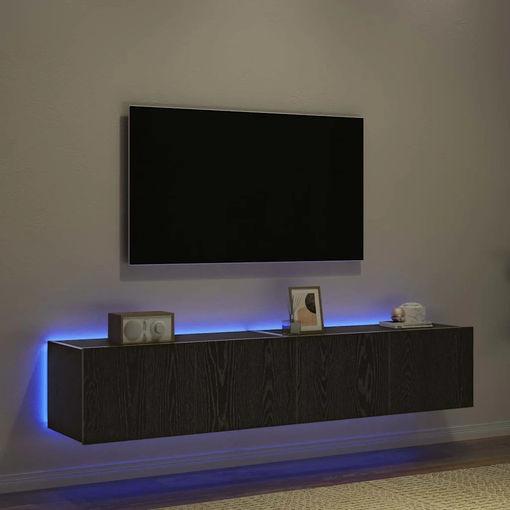 Mobile TV da parete con LED 2 pcs Rovere Nero 80 x 35 x 31 cm 863109