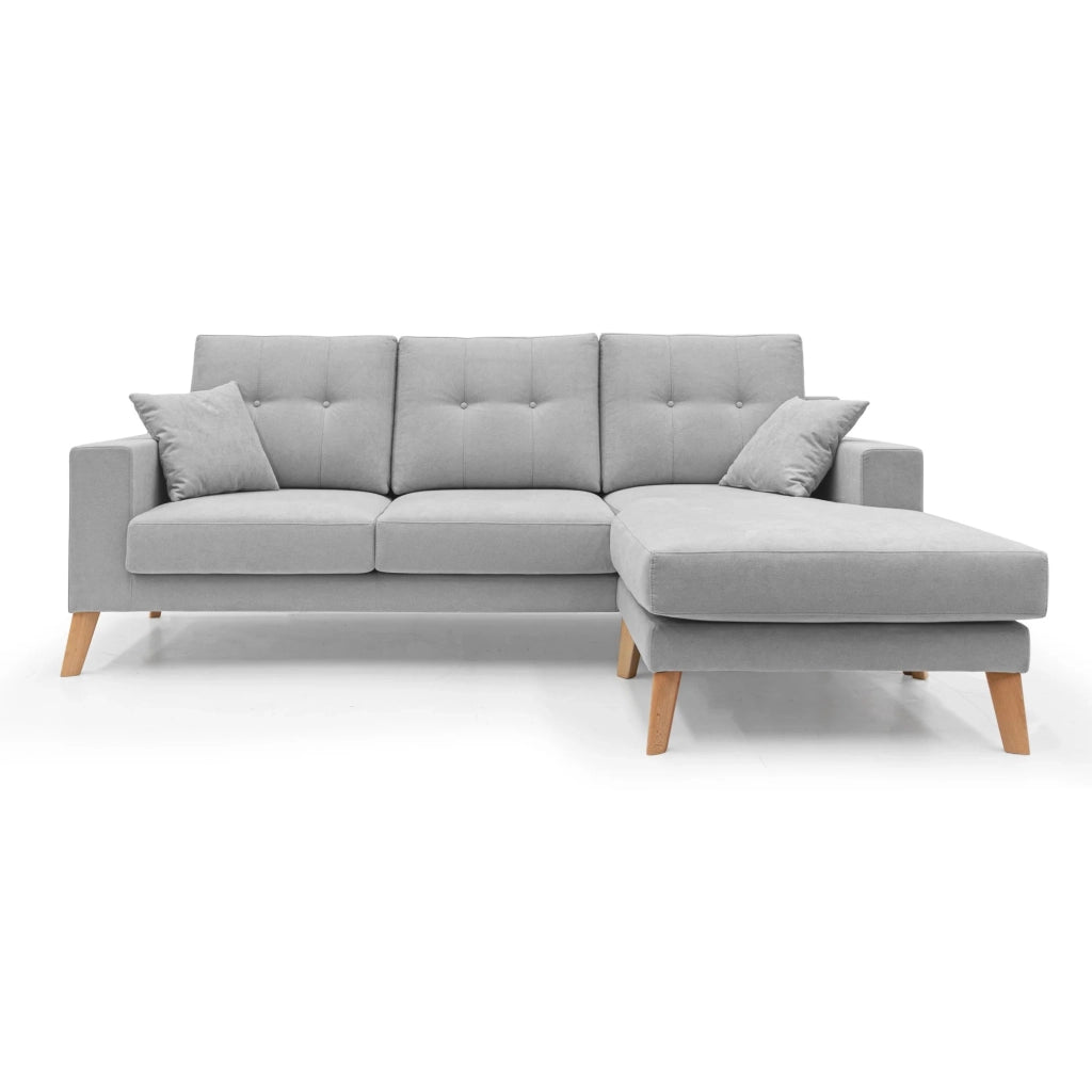 Danish Divano angolare REVERSIBILE in tessuto morbido impermeabile T02 237 cm grigio chiaro