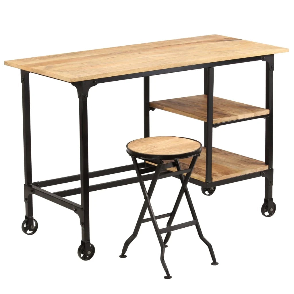 Scrivania tavolo postazione di lavoro scrivania per computer mobile da studio con sgabello pieghevole legno massello di mango 115 x 50 x 76 cm marrone 02_0023442