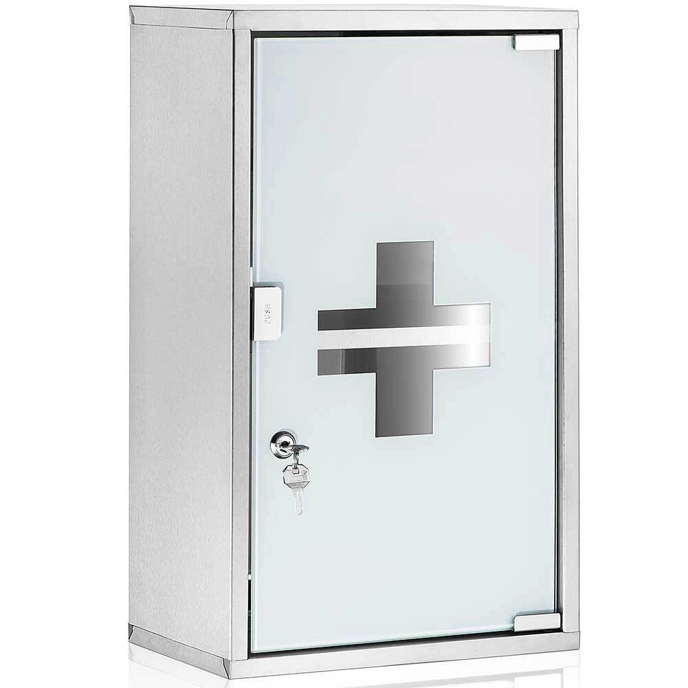 Armadietto Armadio Porta Medicinali Acciaio Inox Vetro Satinato 49  x25 x 12 cm