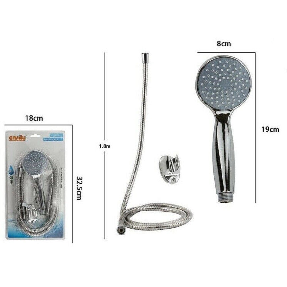 Trade Shop - Kit Doccetta Tonda Doccino Bagno Soffione Doccia Con Laccio 1,8mt Staffa 69114 -