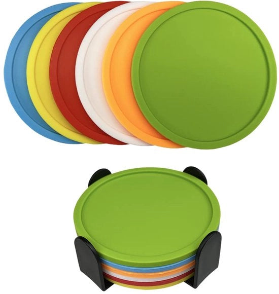 Set di 6 sottopiani in silicone, sottopiani per bicchieri e bevande, cuscinetti in vetro termoresistente, sottopiani per caffè per tavolo, scrivania, cucina, ufficio (colore misto)