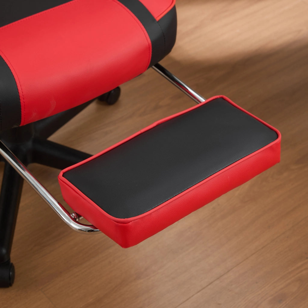 Sedia da ufficio con poggiapiedi estraibile e doppio cuscino lombare in PVC nero e rosso 77.0×25.5×59.0 cm