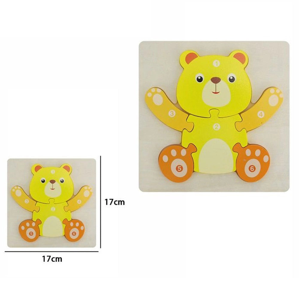 Trade Shop - Puzzle 3d Blocchi Legno Forma Di Orso Educativo Colorato Gioco Bambini Animali -