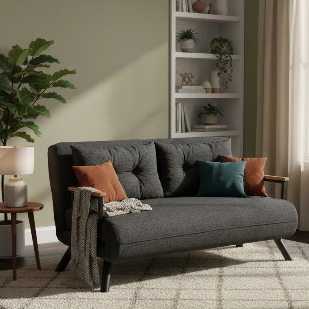 Calvin, Divano Letto 2 Posti Contenitore, 133x78 cm Grigio Cenere