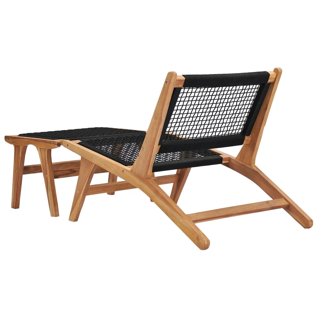 Lettino prendisole sedia a sdraio lettino prendisole letto da giardino mobili da esterno per patio con poggiapiedi legno massello di teak e corda 02_0012571