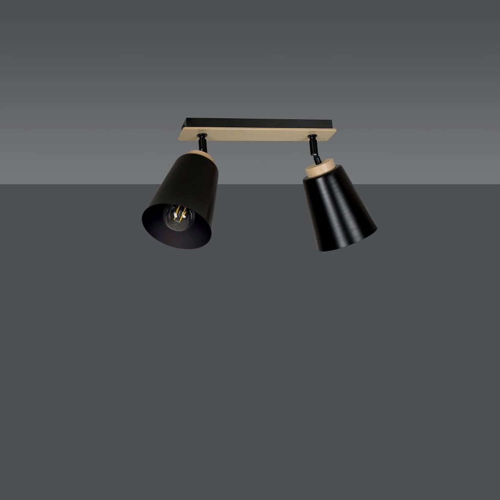 Plafoniera Emibig Atlas 2 luci E27 nero legno 55cm