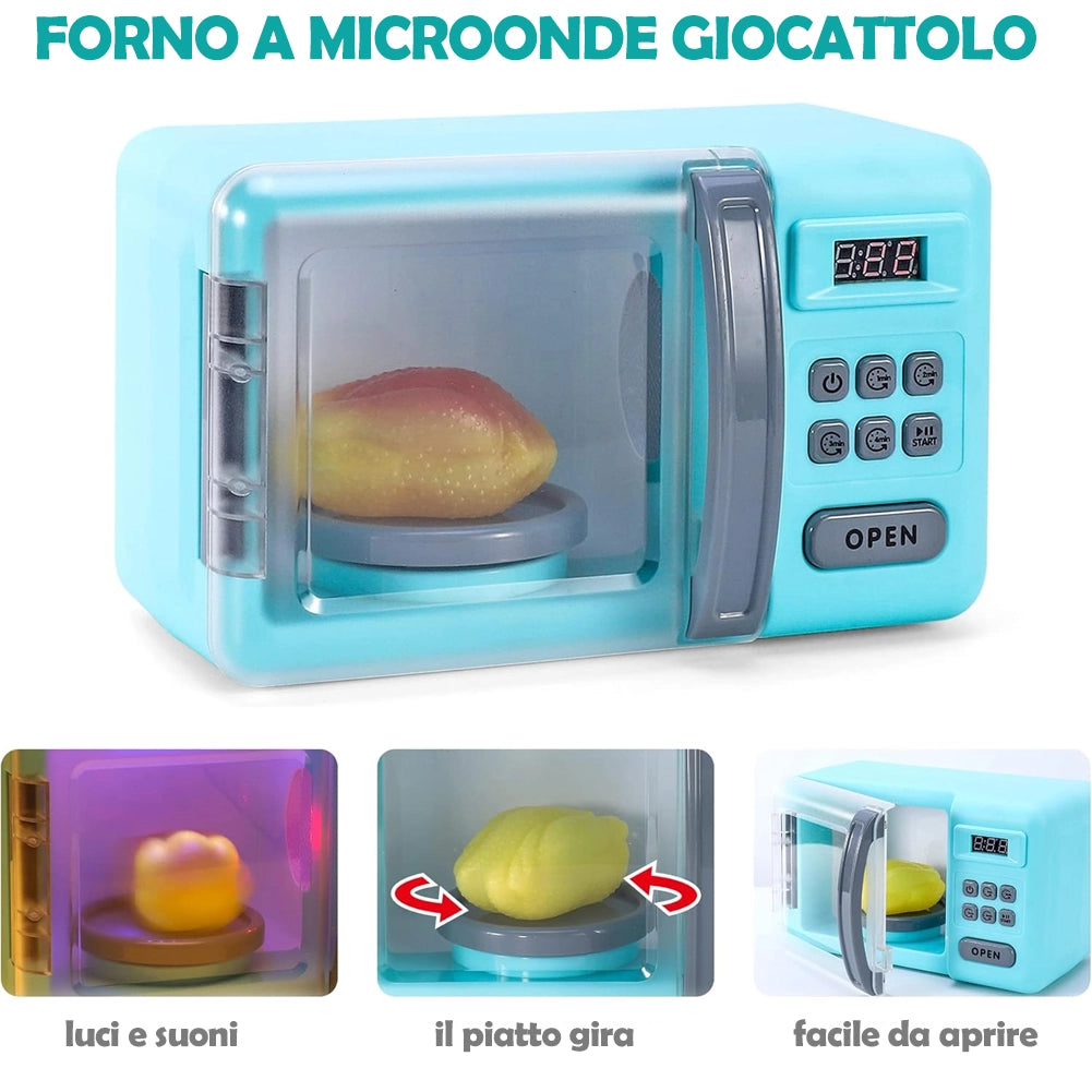 Forno a Microonde Giocattolo per Bambini Luci Suoni e 18 Accessori Idea Regalo