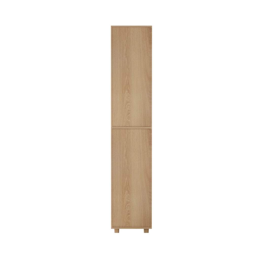 Armadio alto bagno 32x30x169 cm con ante scanalate e maniglie dorate in MDF naturale