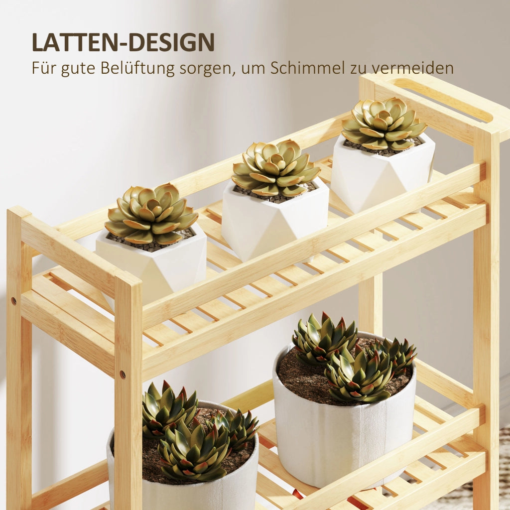CARRELLO Portavivande 3 ripiani 55x20x75 cm in bambù color legno naturale con ruote