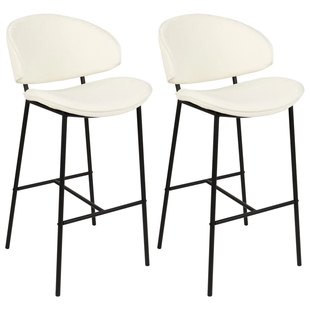 Set di 2 sgabelli da bar con sedile imbottito in tessuto beige chiaro senza braccioli schienale curvo stile moderno