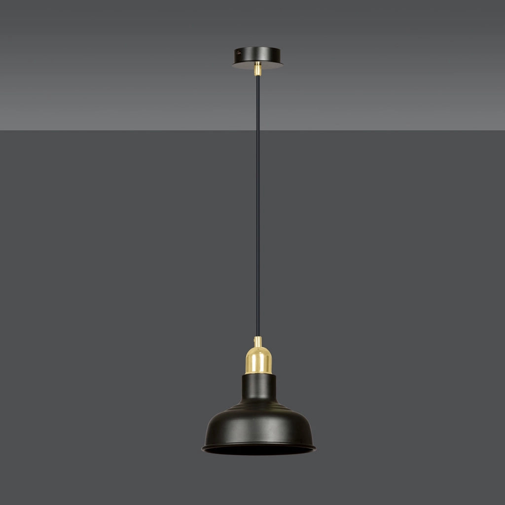 Sospensione Industrial 1 Luce Kubera In Acciaio Nero Con Elementi In Oro