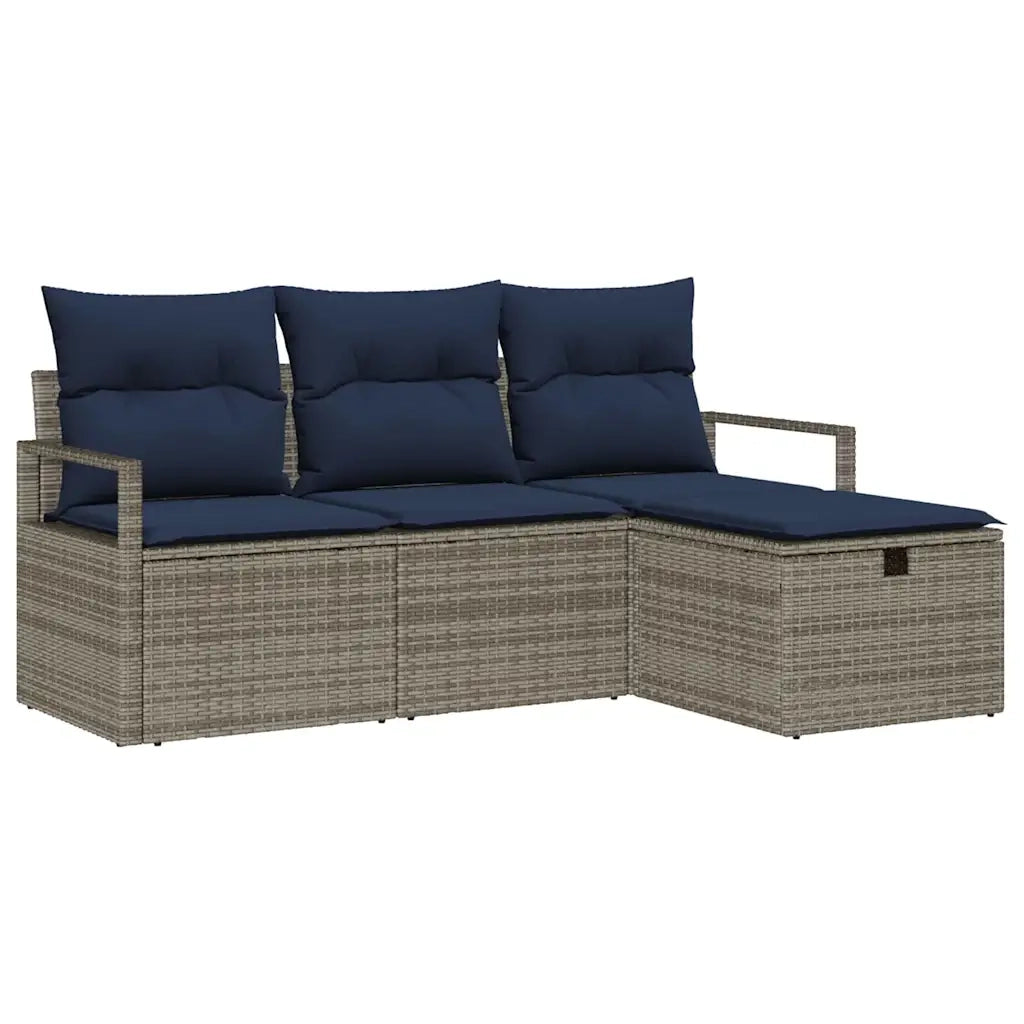 Set di divani con cuscino 4 pcs Grigio e Blu Navy polyrattan 3359154