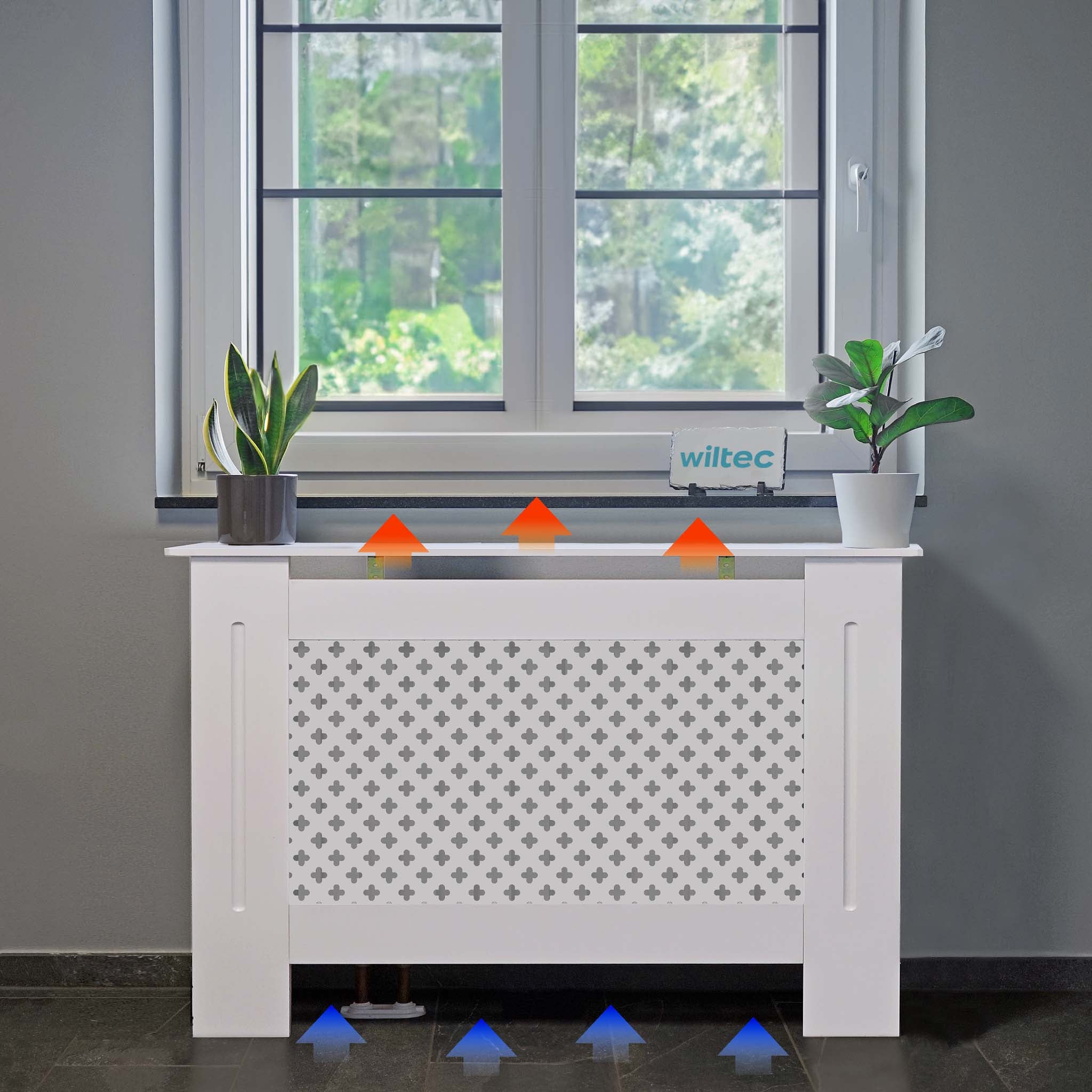 Toboli Copritermosifoni in legno bianco 112 x 19 x 82 cm, copri termosifone in MDF, pannello in legno per radiatori, elegante mobile copritermosifone