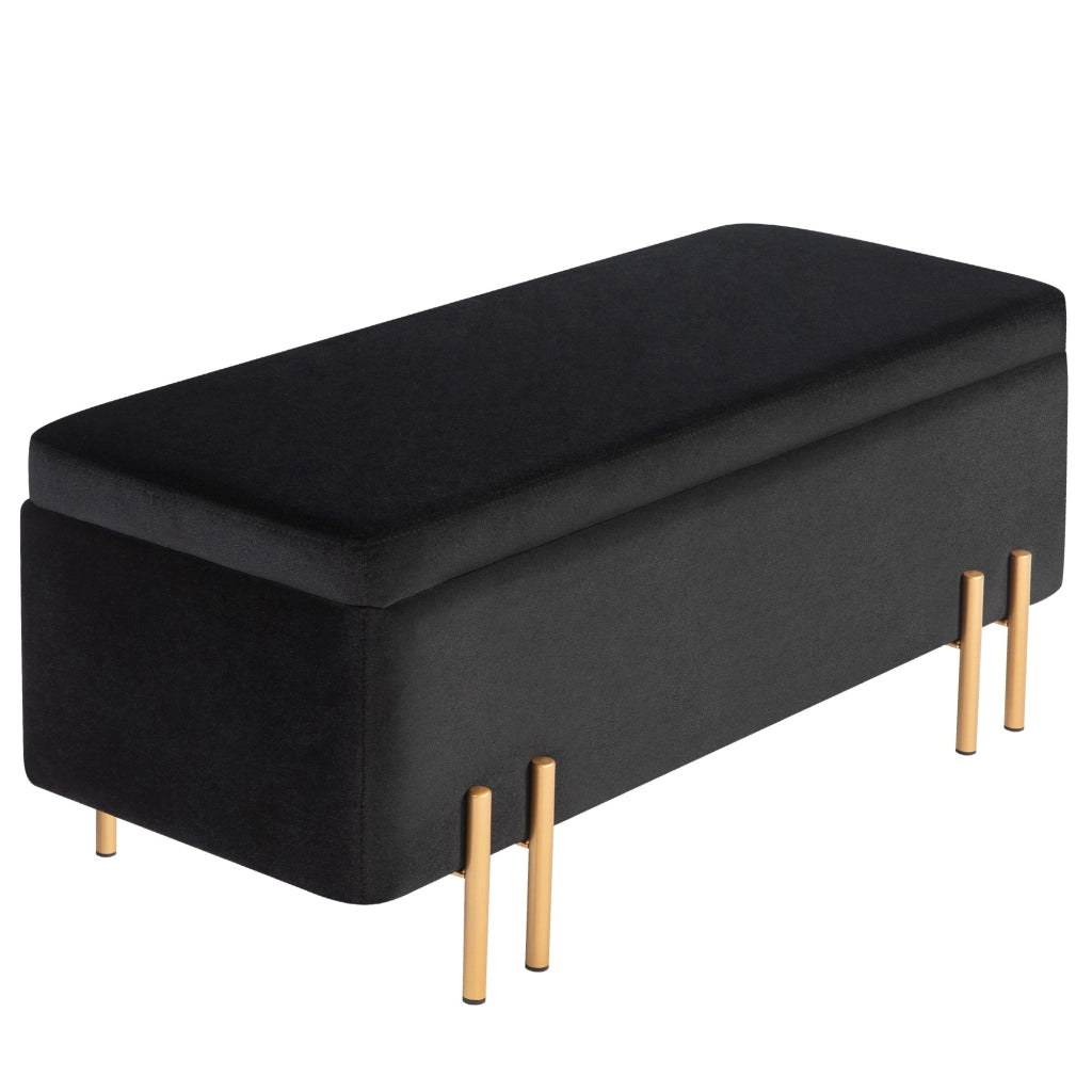Sgabello imbottito con cassetto ¨C zephmum ¨C nero, metallo, legno, 100x40x42 cm