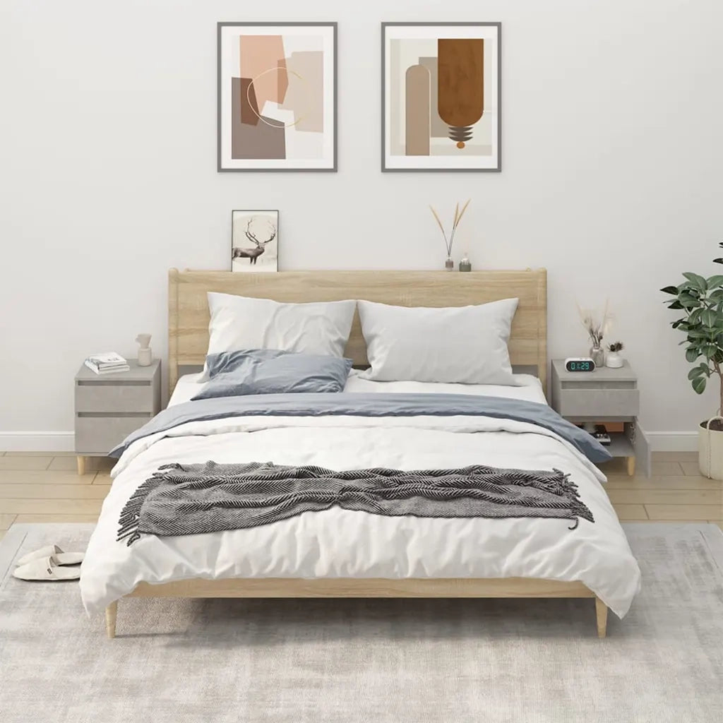 Set di 2 Comodini | Armadio da Notte | Mobiletto da notte Grigio Cemento 40x35x50 cm