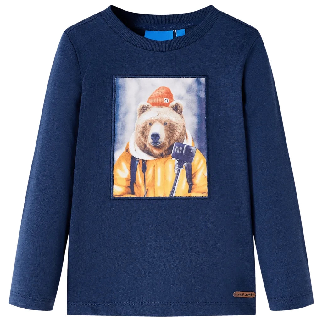 Maglietta da Bambino Maniche Lunghe Blu Marino MÃ©lange 140