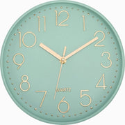 Oro verde decorativa orologio a muro, stile, non ticcante, funzionante a batterie per soggiorno, camera da letto, ufficio cucina (30 cm)