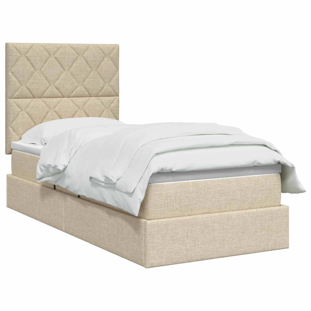 Letto con contenitore e materasso Crema 90 x 200 cm Tessuto 3459544