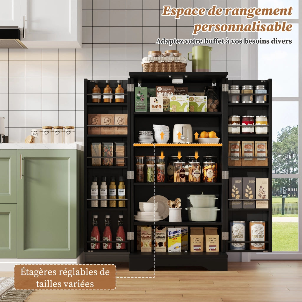 Dispensa alta con LED sensore 2 ante ripiano regolabile e vani anta per cucina soggiorno nera 120 × 60 × 40 cm