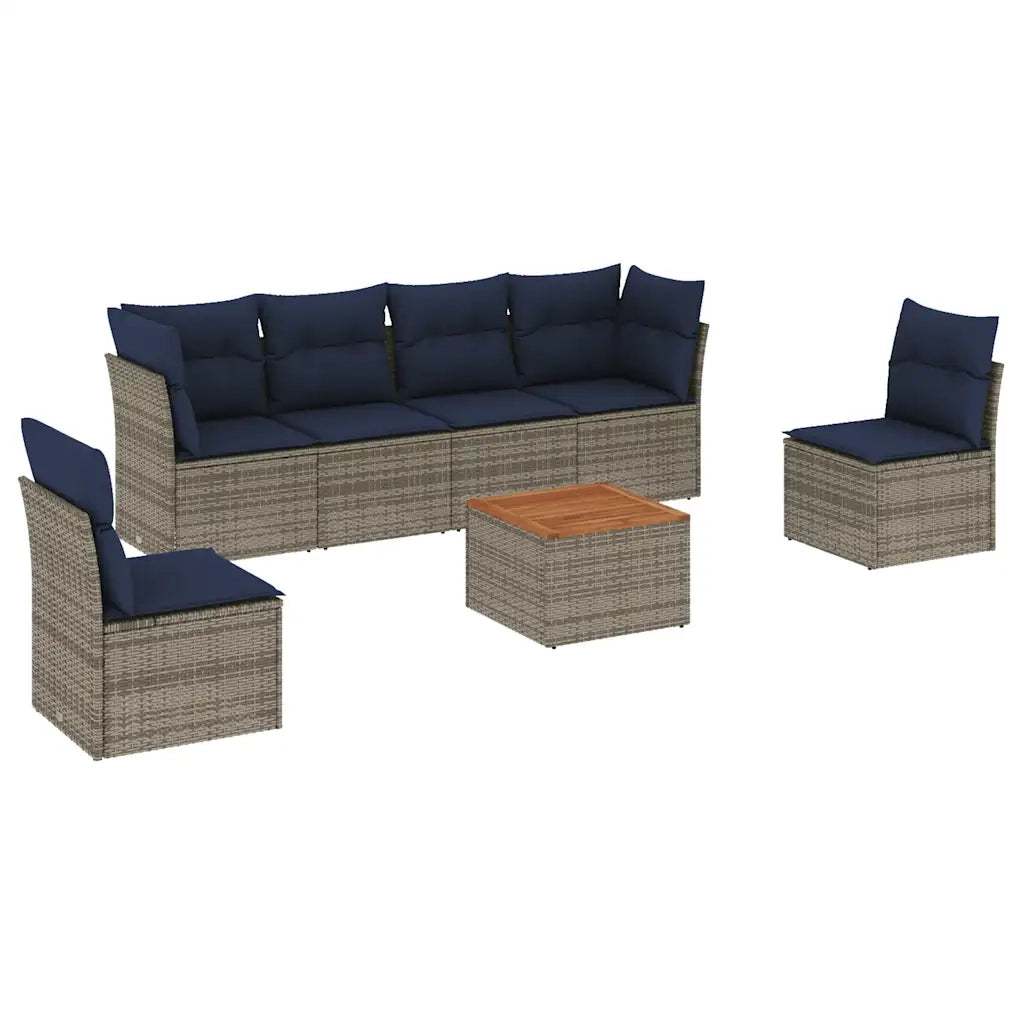 Set Divani da Giardino 7 pz con Cuscini Grigio in Polyrattan 3255886