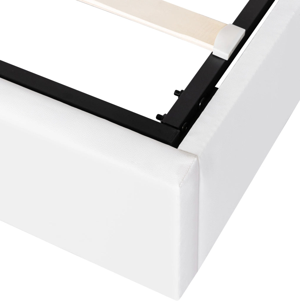 Letto imbottito 140x200 cm con contenitore; rete a doghe e luce LED bianca; bianco in PU